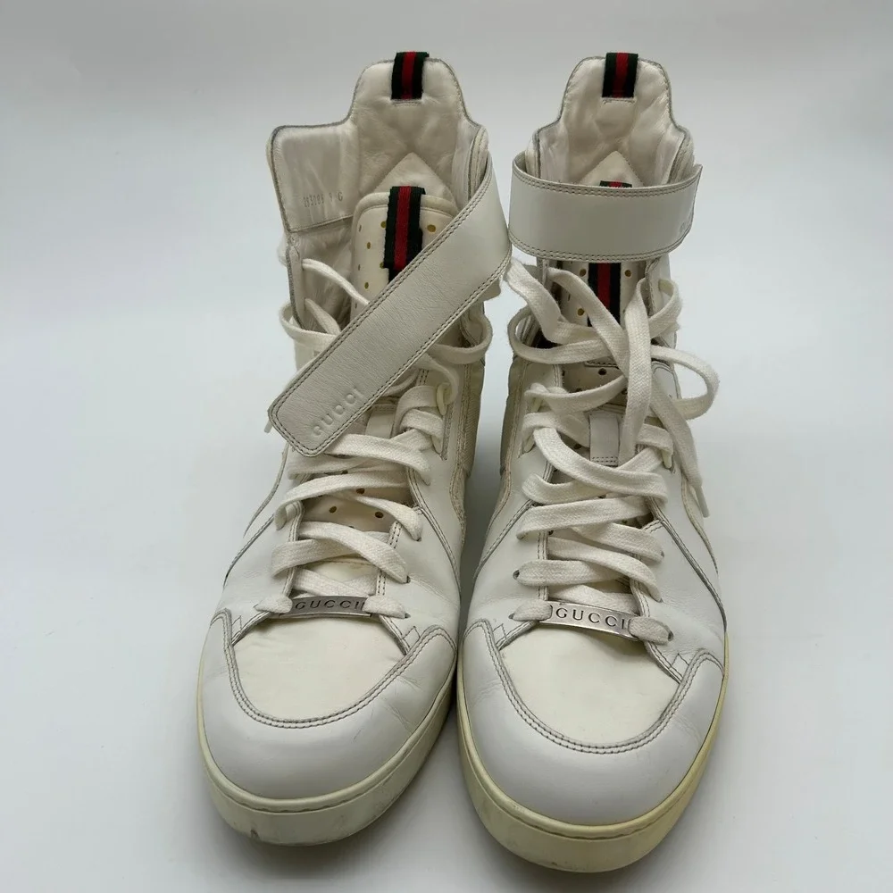 Gucci Sneakers Men's White Leather Waterproof Lace Up Ankle Athletic Shoes - 9